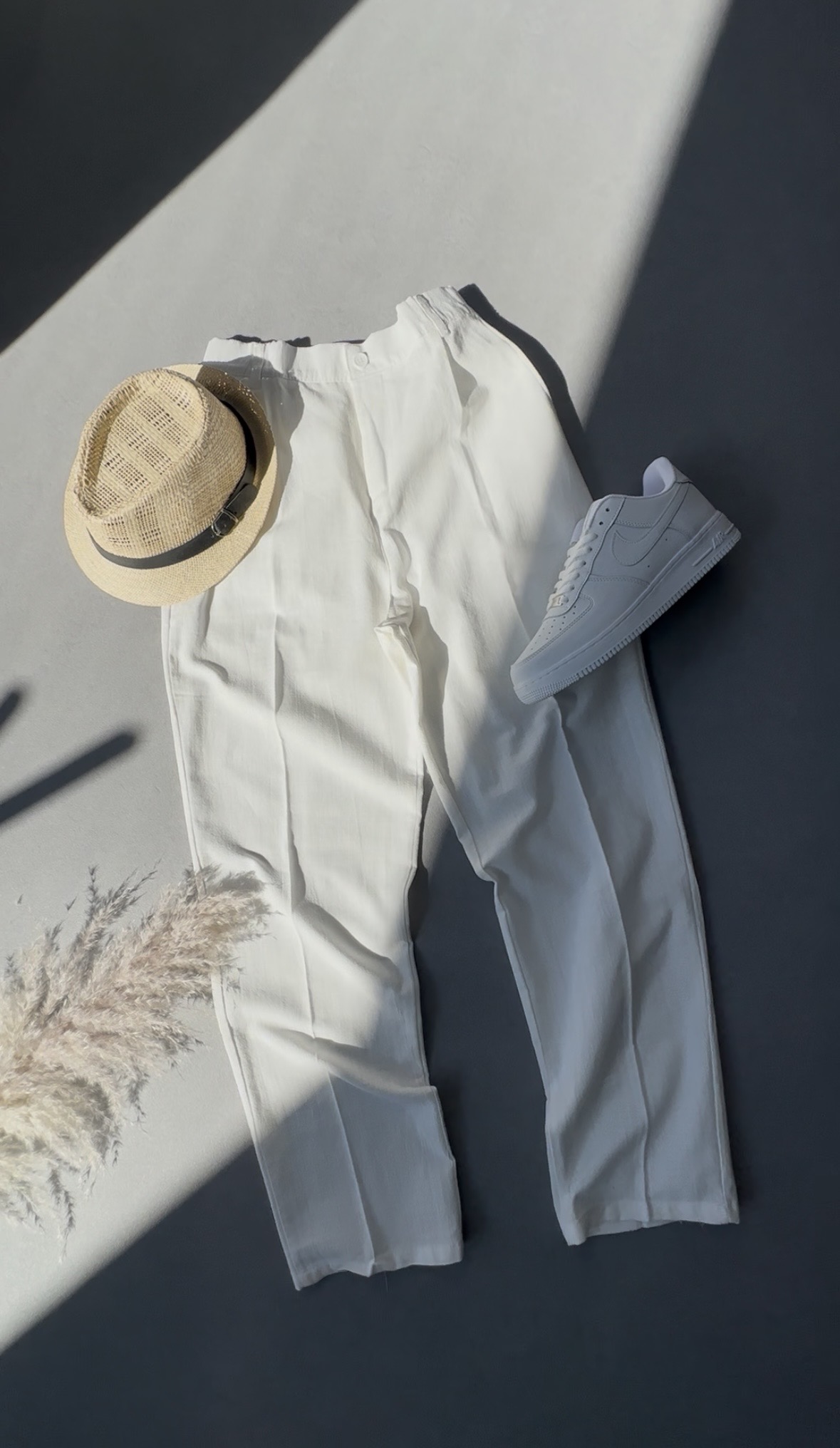 Keten Beyaz Baggy Pantolon & Oversize Çizgili Keten Gömlek Kombin - Görsel 5