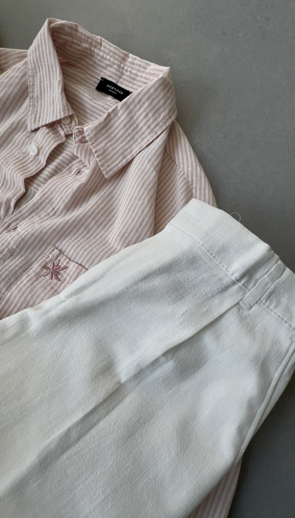 Keten Beyaz Baggy Pantolon & Oversize Çizgili Keten Gömlek Kombin - Görsel 6