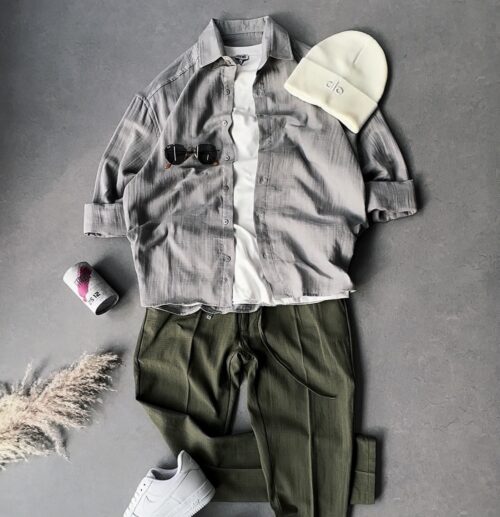 Oversize Müslin Gömlek & Oversize Basic Tişört & Boyfriend Keten Pantolon