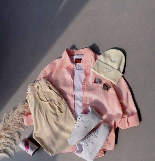 Oversize Müslin Gömlek & Oversize Basic Tshirt & Boyfriend Keten Pantolon