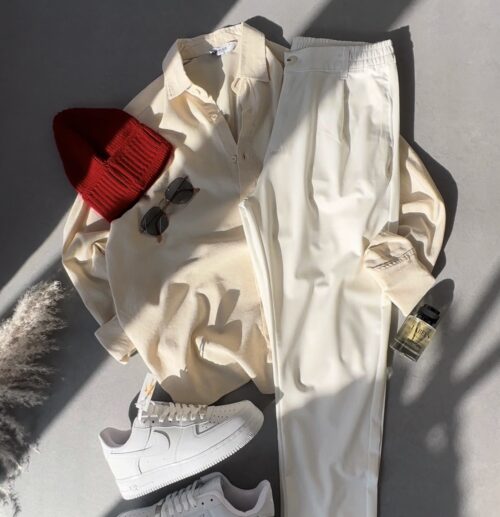 Oversize Keten Gömlek & Likralı Kumaş Boyfriend Pantolon